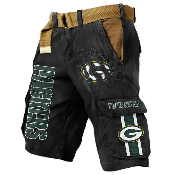 Green Bay Packers Pocket Print Cargo Shorts (Belt Not Included) PBVUQU1