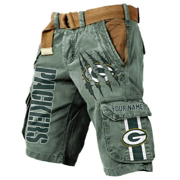Green Bay Packers Pocket Print Cargo Shorts (Belt Not Included) PBVUQU1