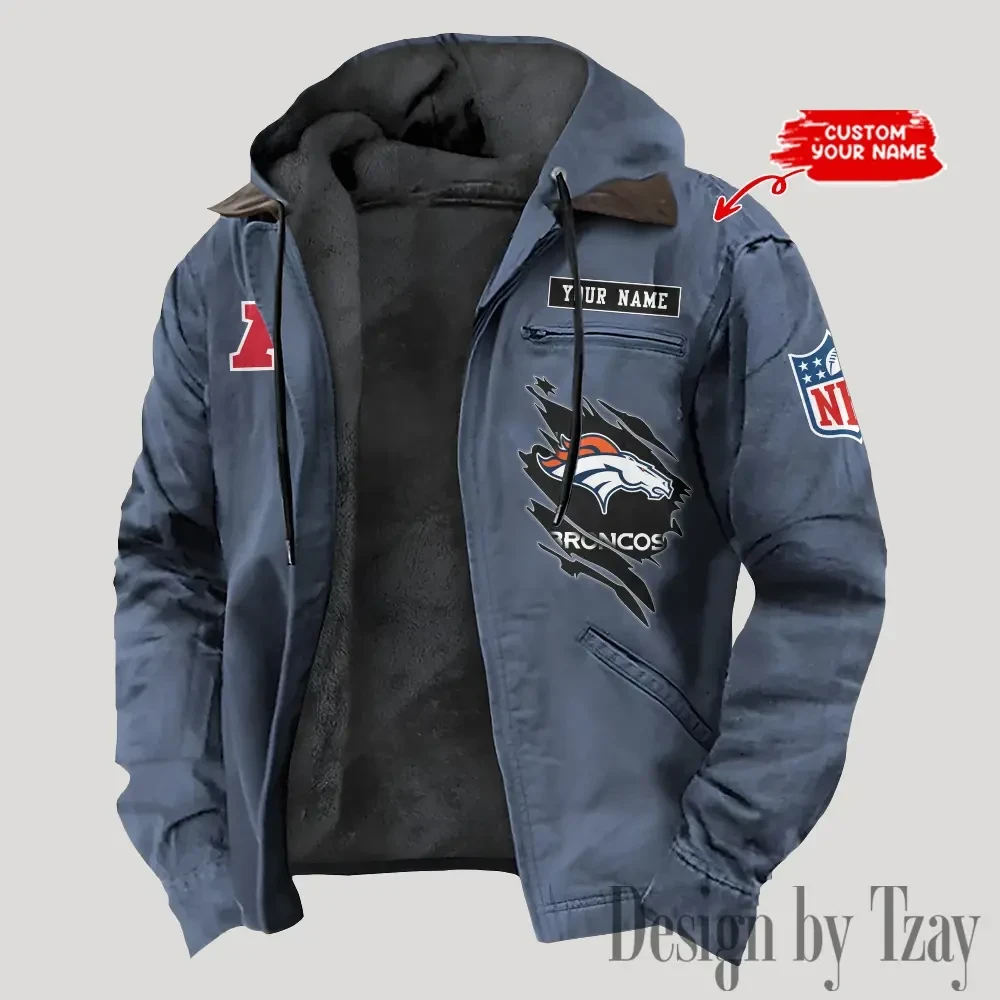 Denver Broncos Men's Casual Padded Jacket Hooded Trending 2025 PBD7C0Q