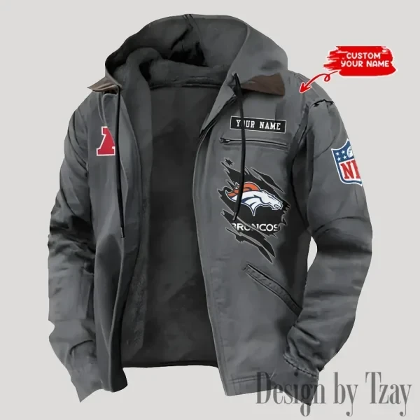 Denver Broncos Men's Casual Padded Jacket Hooded Trending 2025 PBD7C0Q