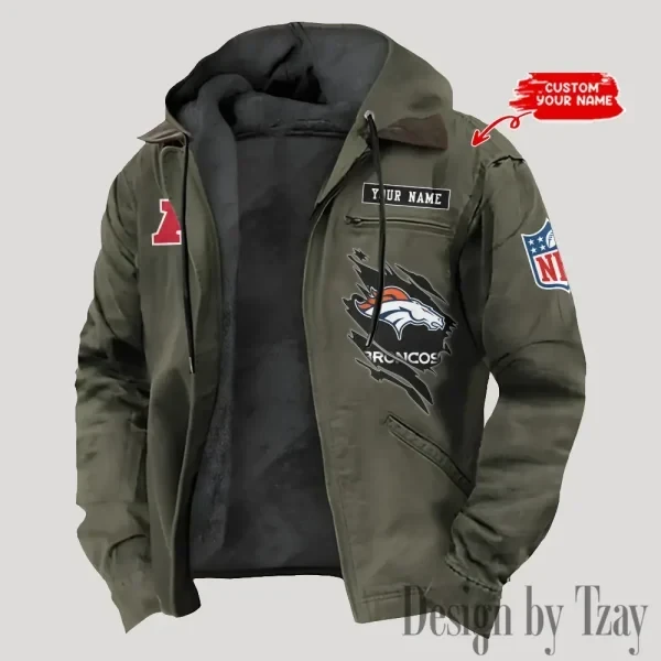 Denver Broncos Men's Casual Padded Jacket Hooded Trending 2025 PBD7C0Q