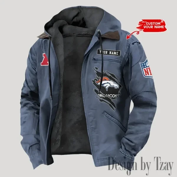Denver Broncos Men's Casual Padded Jacket Hooded Trending 2025 PBD7C0Q