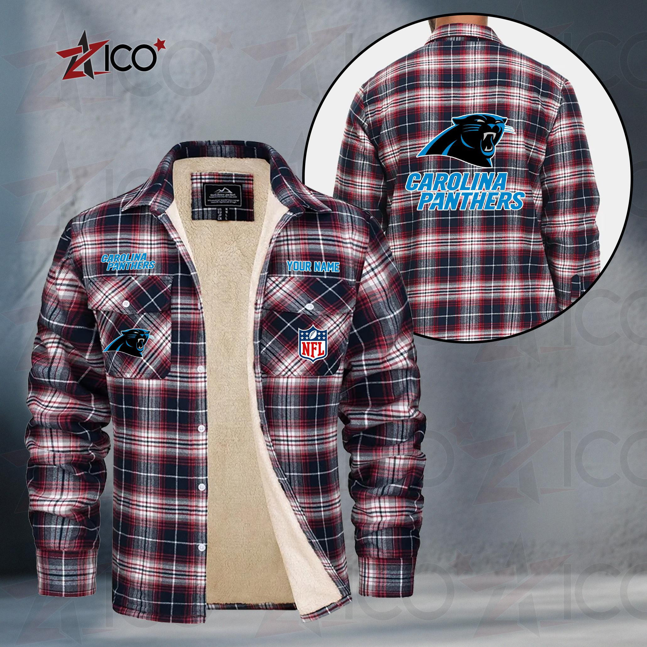 Carolina Panthers Fleece Flannel Plaid Jacket PB8D81H