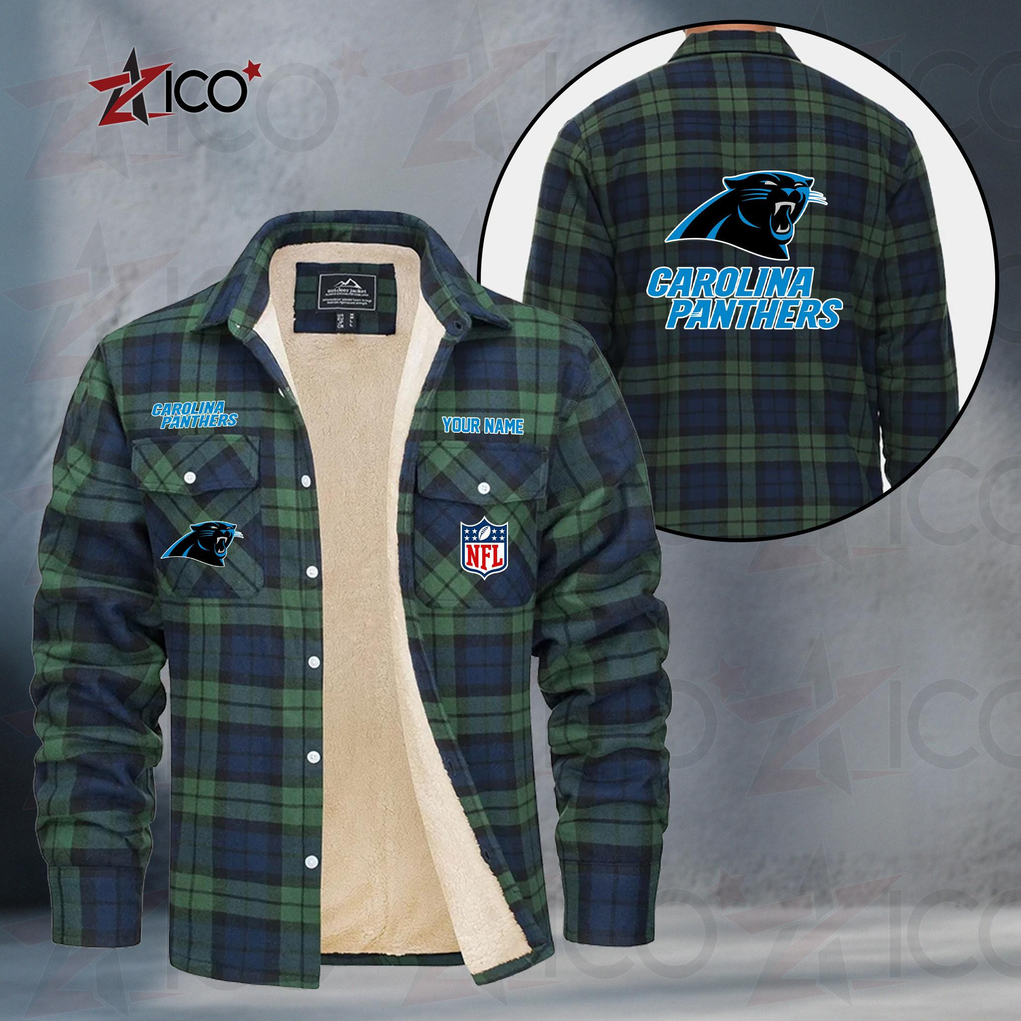 Carolina Panthers Fleece Flannel Plaid Jacket PB8D81H