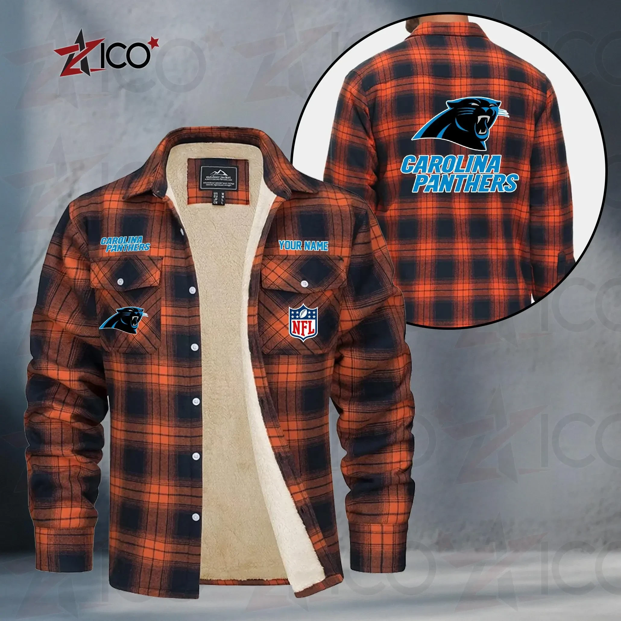 Carolina Panthers Fleece Flannel Plaid Jacket PB8D81H