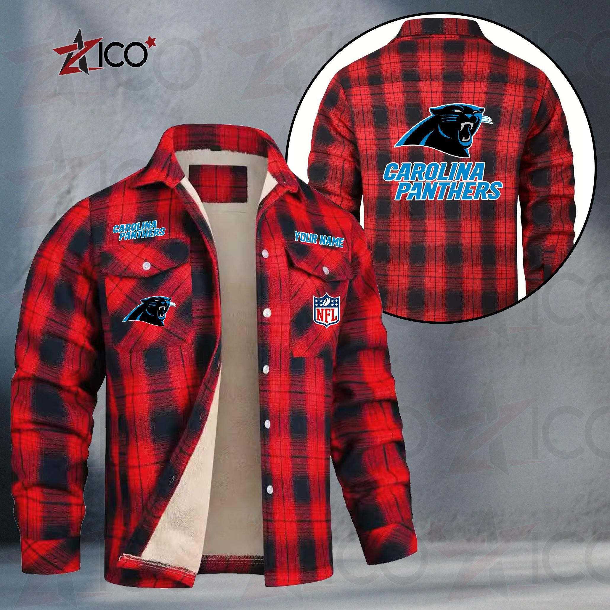 Carolina Panthers Fleece Flannel Plaid Jacket PB8D81H