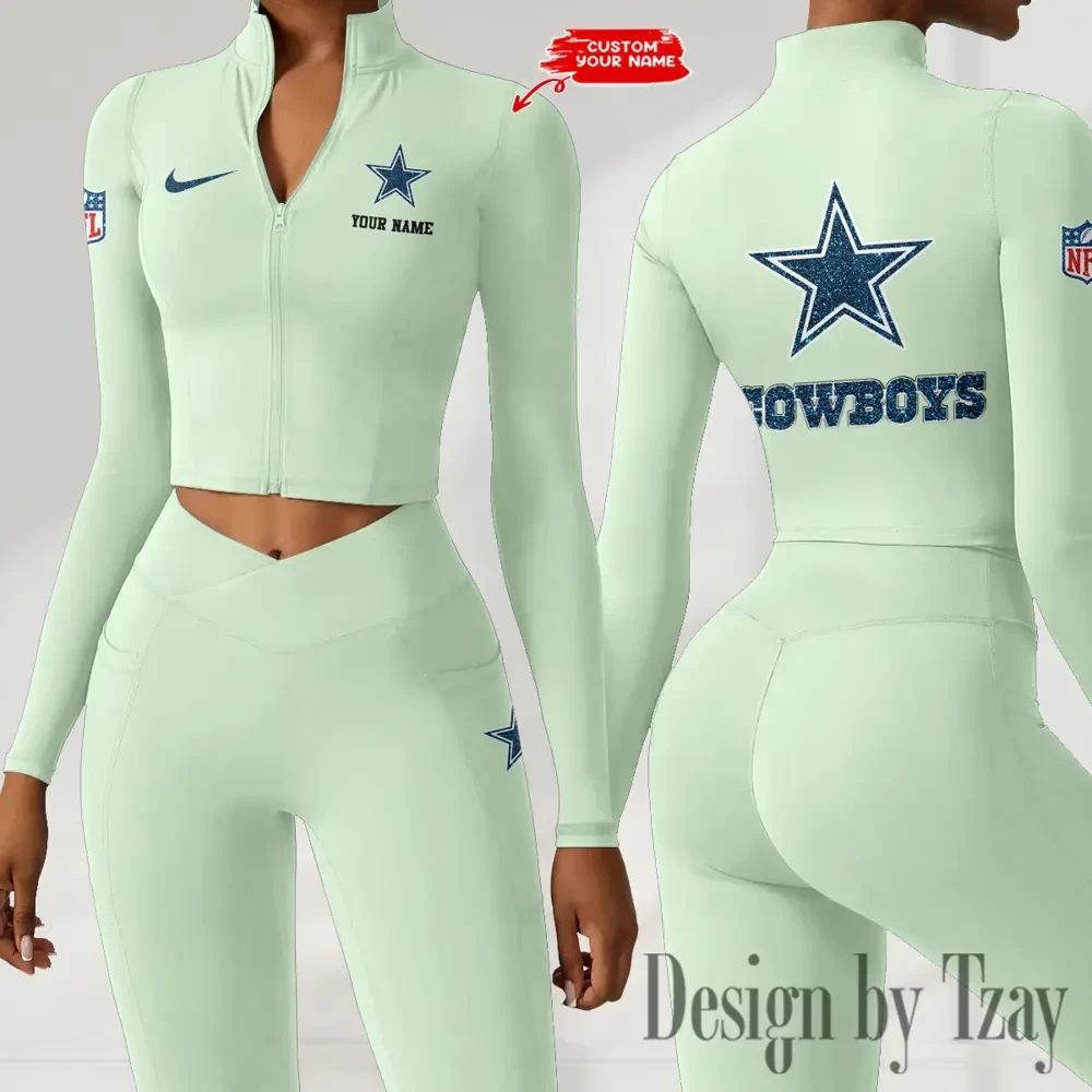 Dallas Cowboys Zipper Sports Top Women Gym Long Sleeve for Fitness PBE7HAF