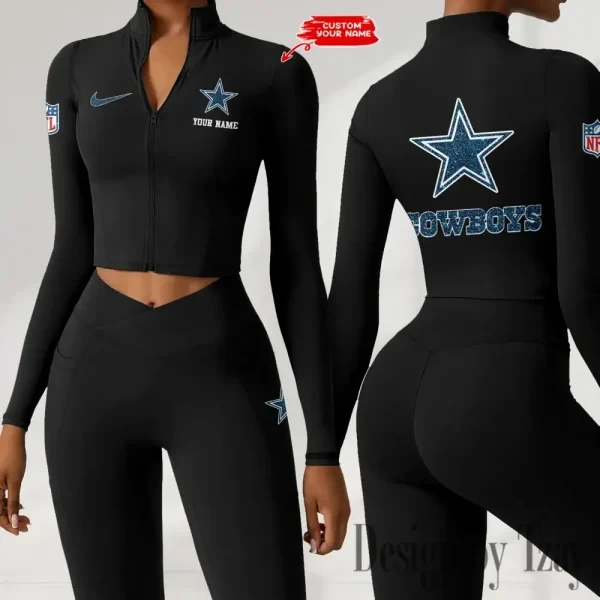 Dallas Cowboys Zipper Sports Top Women Gym Long Sleeve for Fitness PBE7HAF