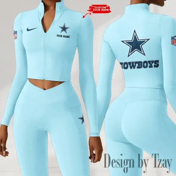 Dallas Cowboys Zipper Sports Top Women Gym Long Sleeve for Fitness PBE7HAF