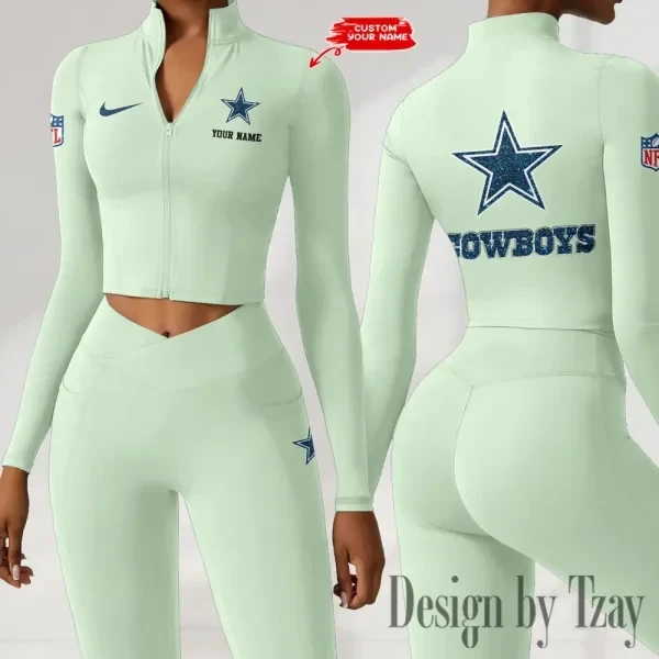 Dallas Cowboys Zipper Sports Top Women Gym Long Sleeve for Fitness PBE7HAF