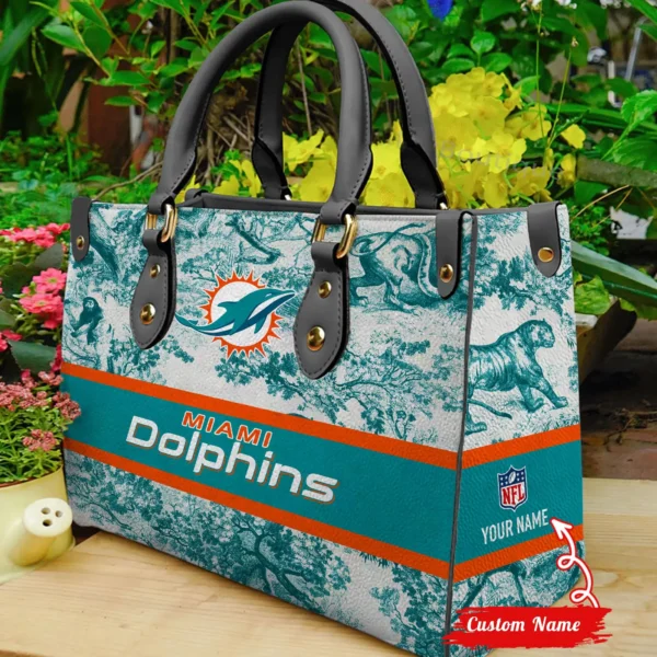 Miami Dolphins Personalized Leather Hand Bag PB0H8RI