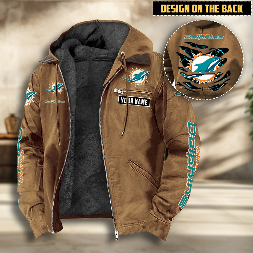 Miami Dolphins Men's Casual Padded Jacket Hooded PBJIQ54