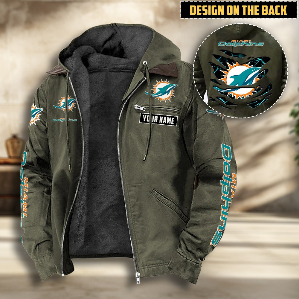 Miami Dolphins Men's Casual Padded Jacket Hooded PBJIQ54