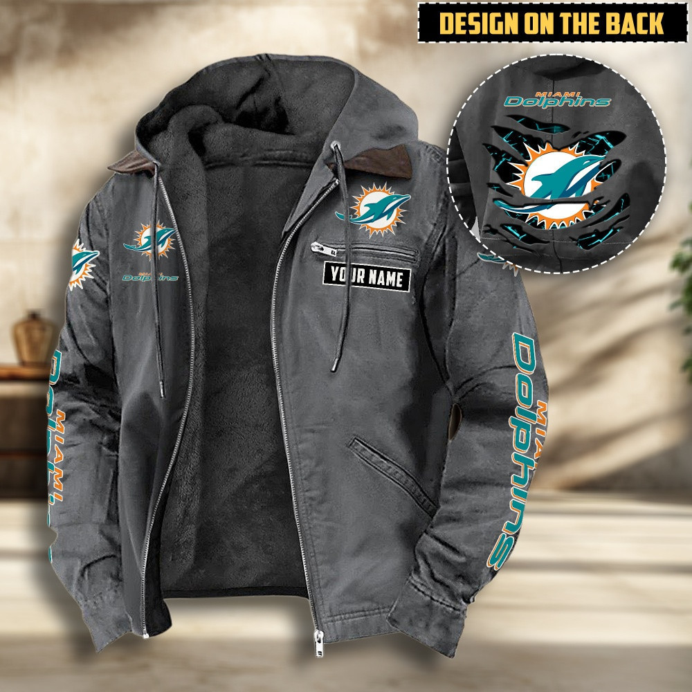 Miami Dolphins Men's Casual Padded Jacket Hooded PBJIQ54