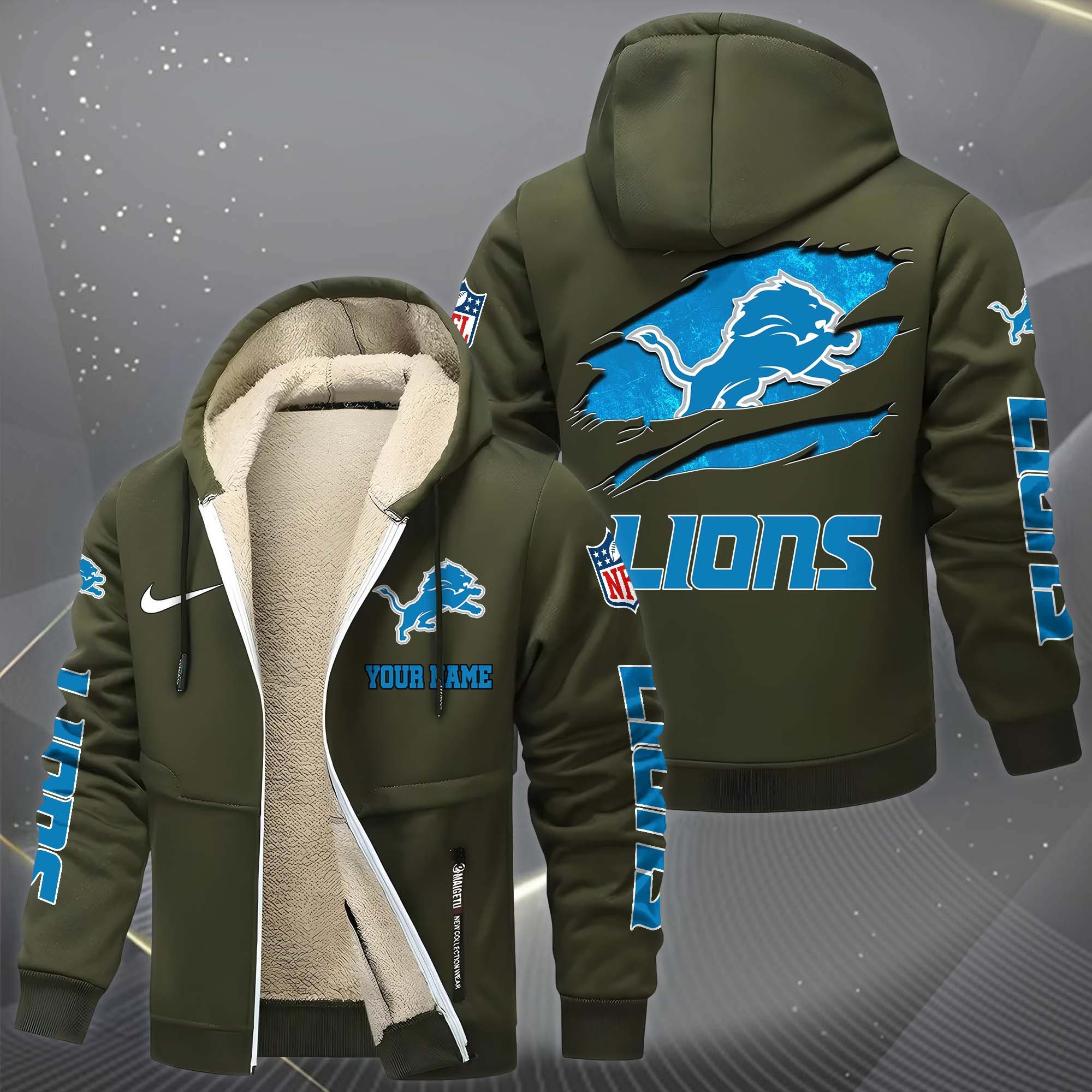 Detroit Lions Hoodies Zip Velvet Coat ANZT334
