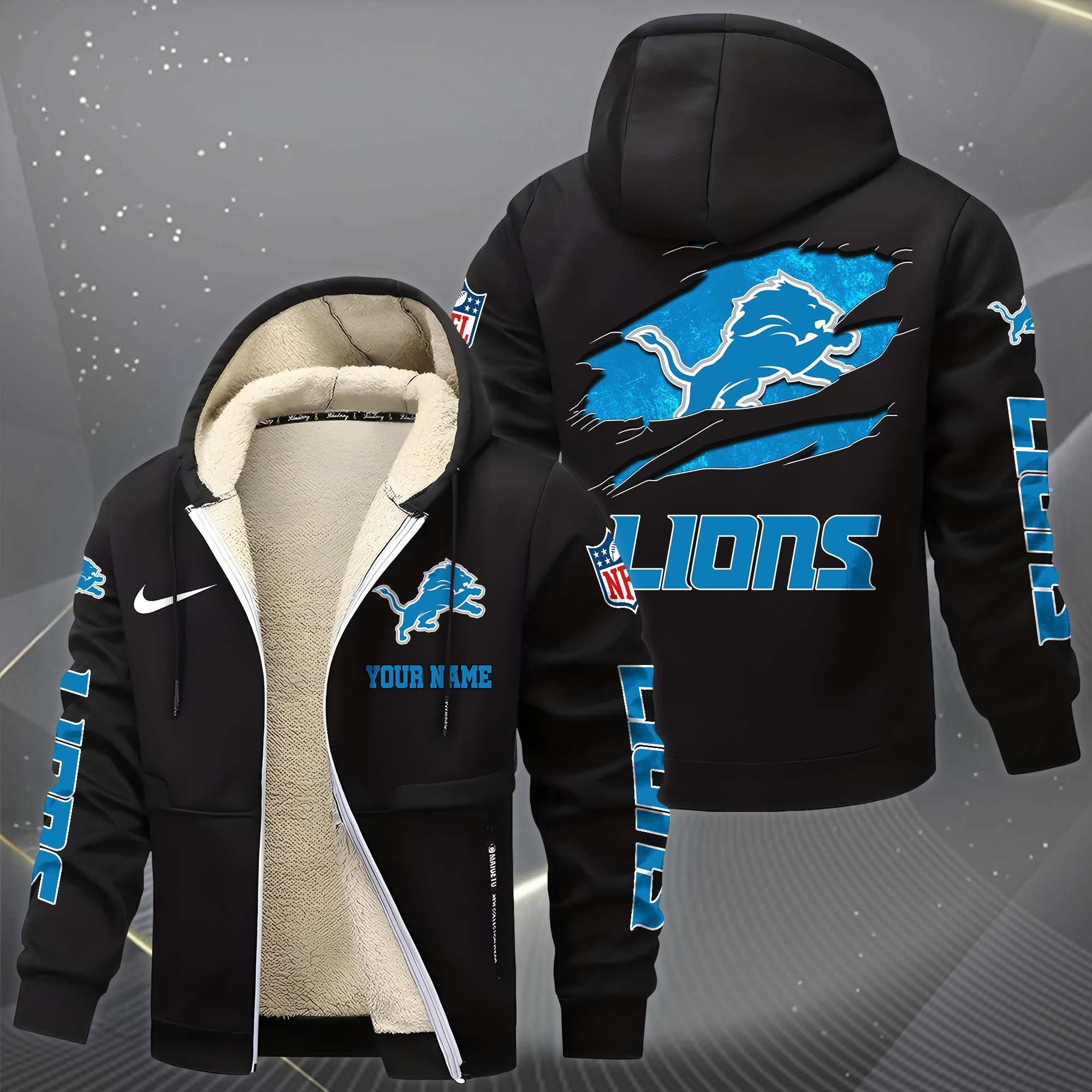 Detroit Lions Hoodies Zip Velvet Coat PB65DHD