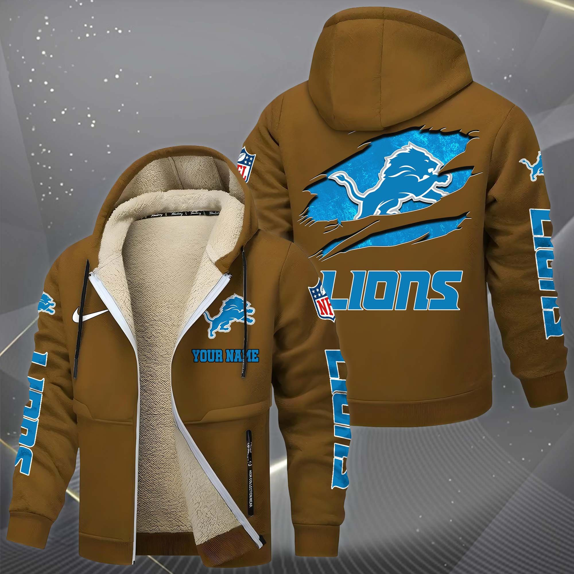 Detroit Lions Hoodies Zip Velvet Coat PB65DHD