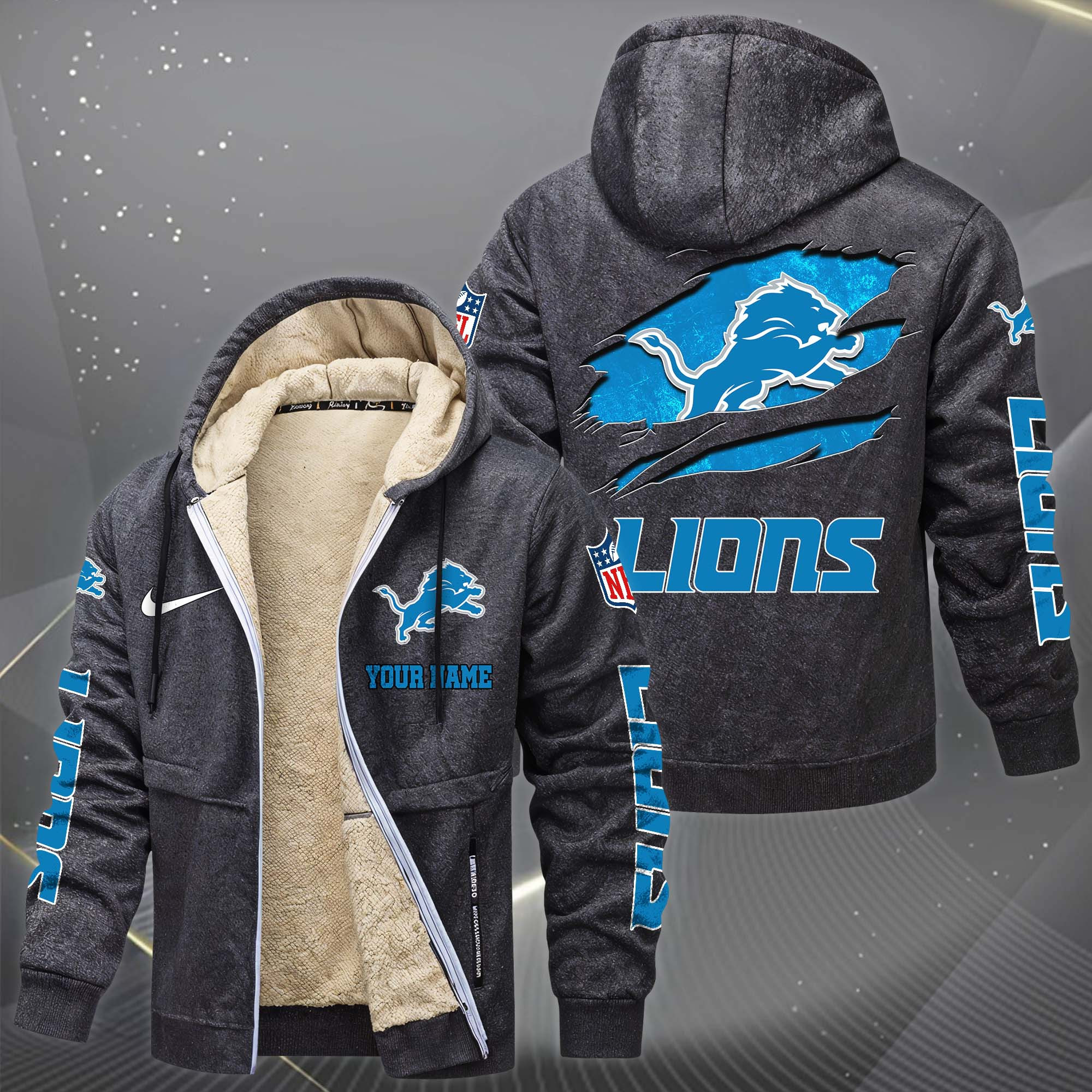 Detroit Lions Hoodies Zip Velvet Coat PB65DHD