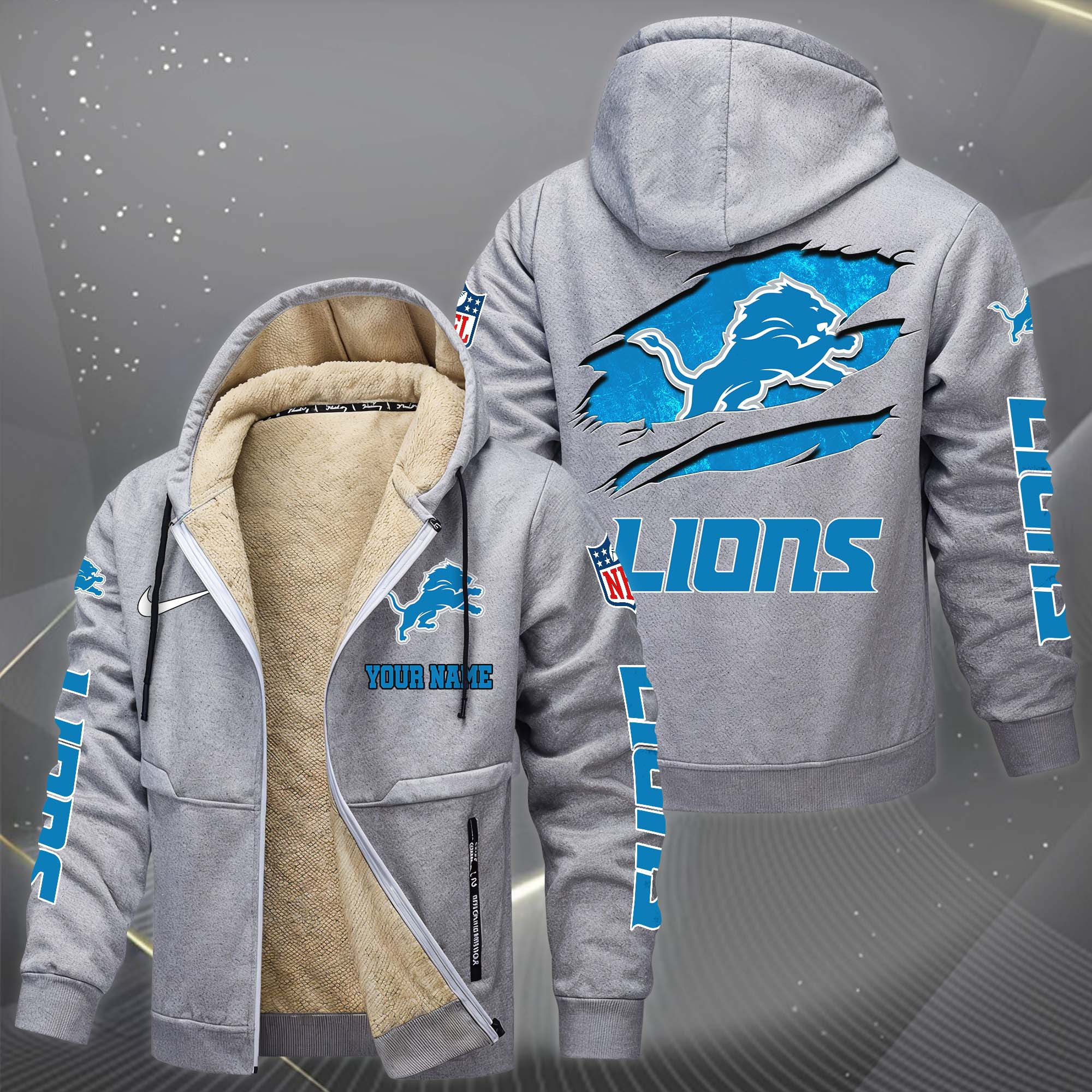 Detroit Lions Hoodies Zip Velvet Coat PB65DHD