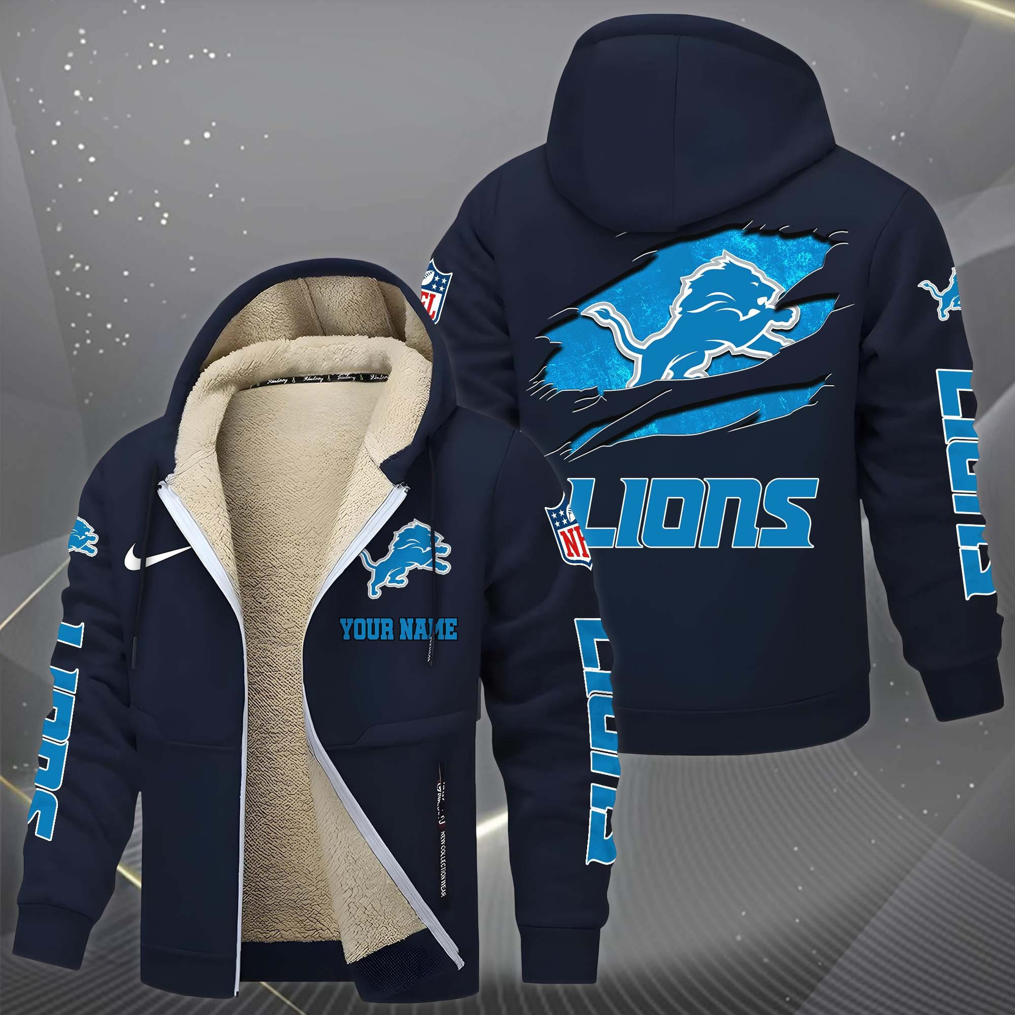 Detroit Lions Hoodies Zip Velvet Coat PB65DHD