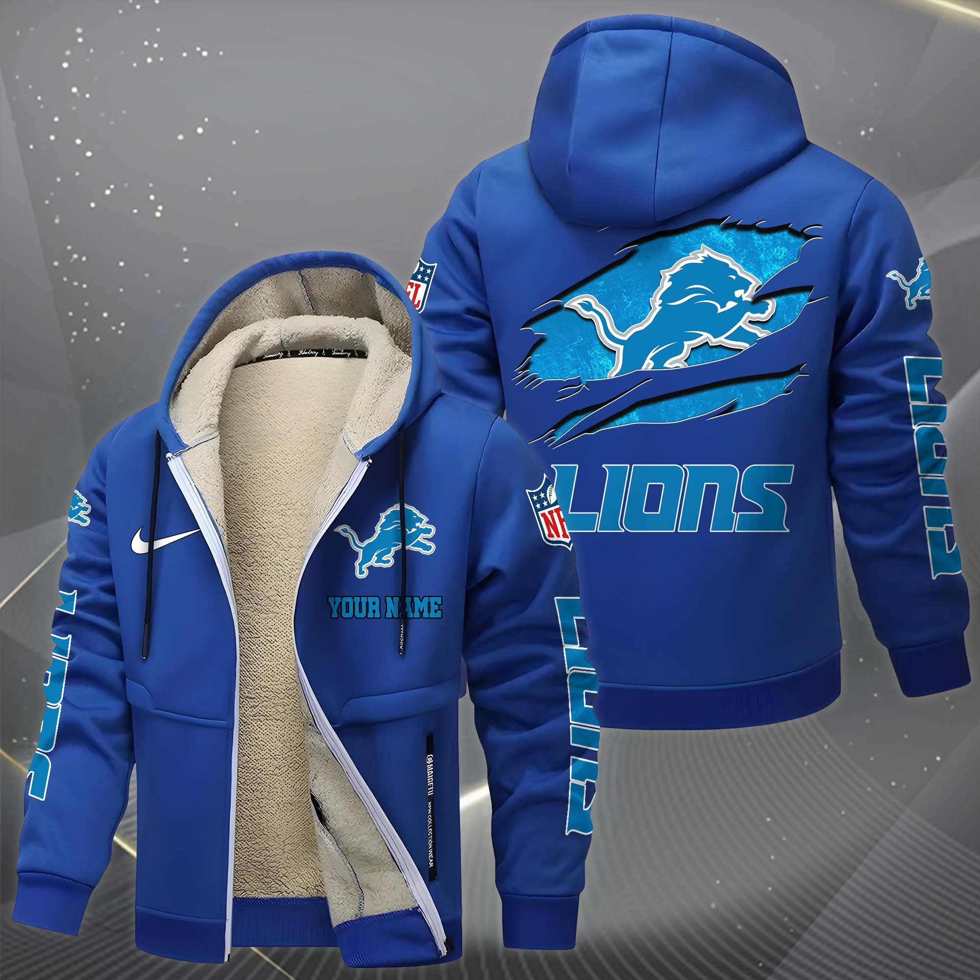 Detroit Lions Hoodies Zip Velvet Coat PB65DHD