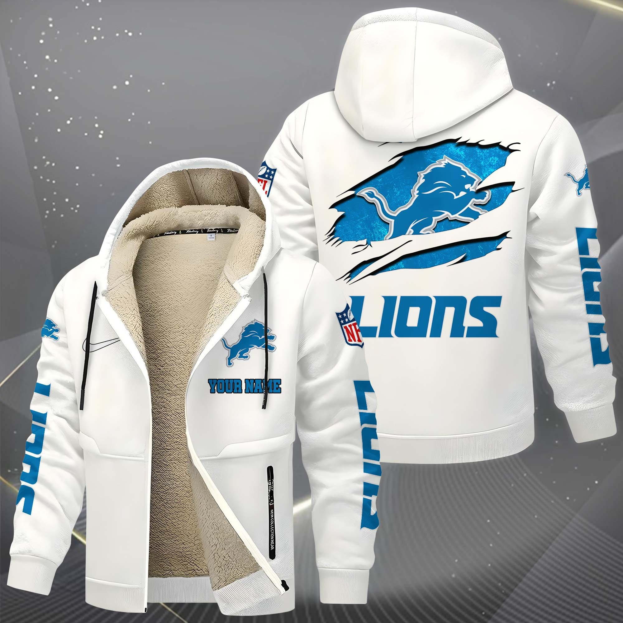 Detroit Lions Hoodies Zip Velvet Coat PB65DHD