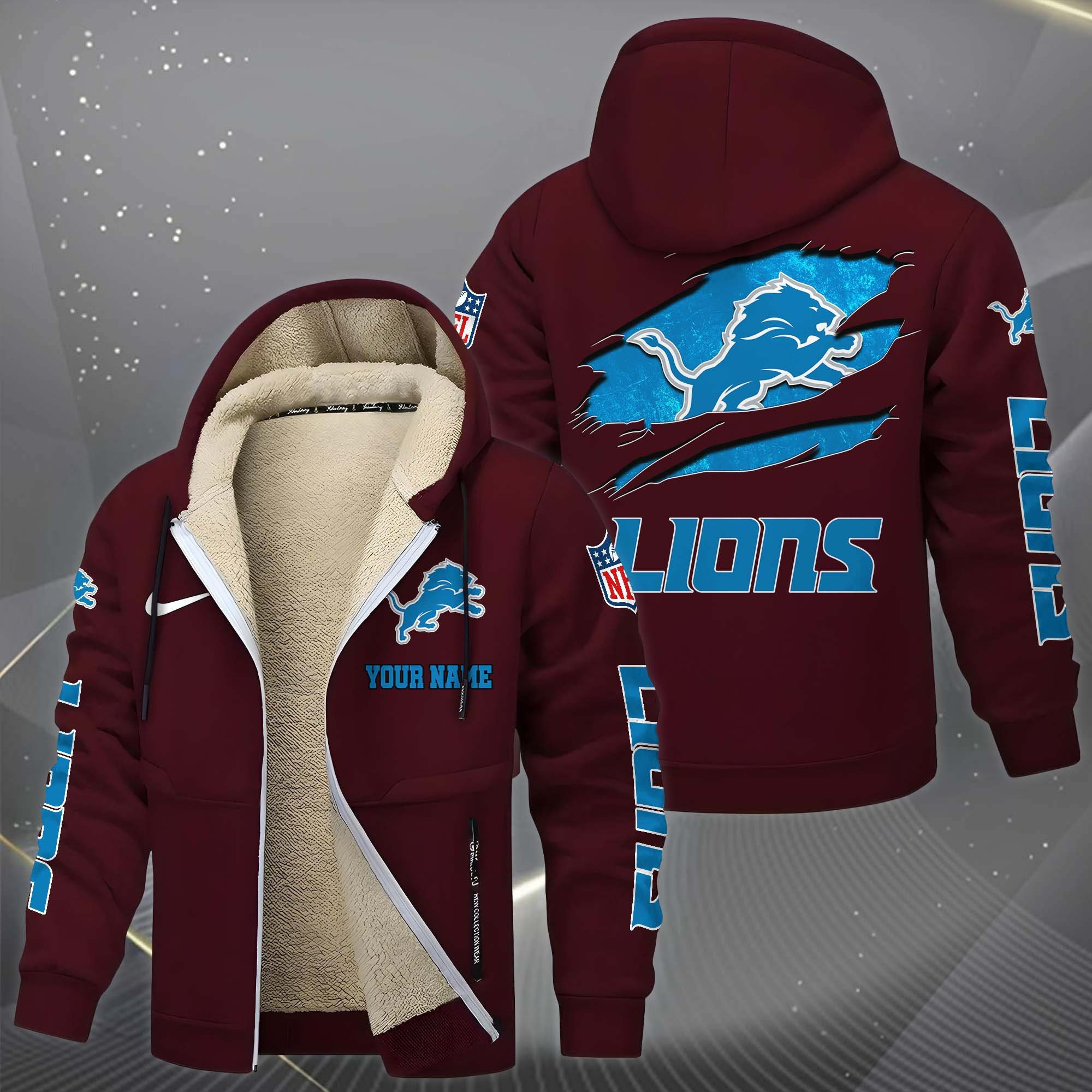 Detroit Lions Hoodies Zip Velvet Coat PB65DHD