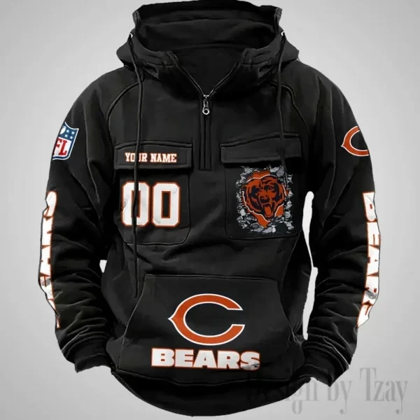 Chicago Bears Long Sleeve Zipper Pocket Clothing Hooded Pullover Male Retro PBY9B1R