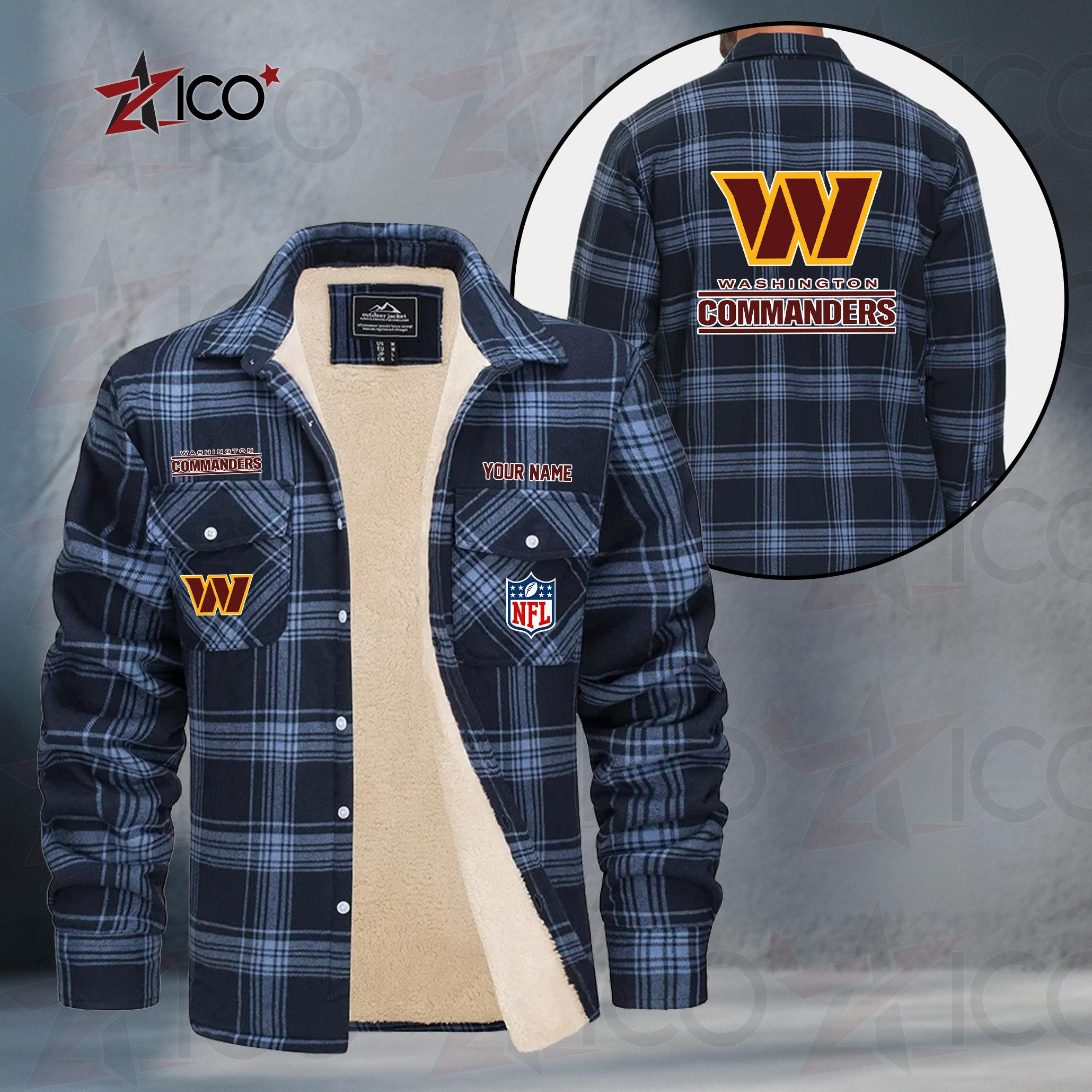 Washington Commanders Fleece Flannel Plaid Jacket TG64