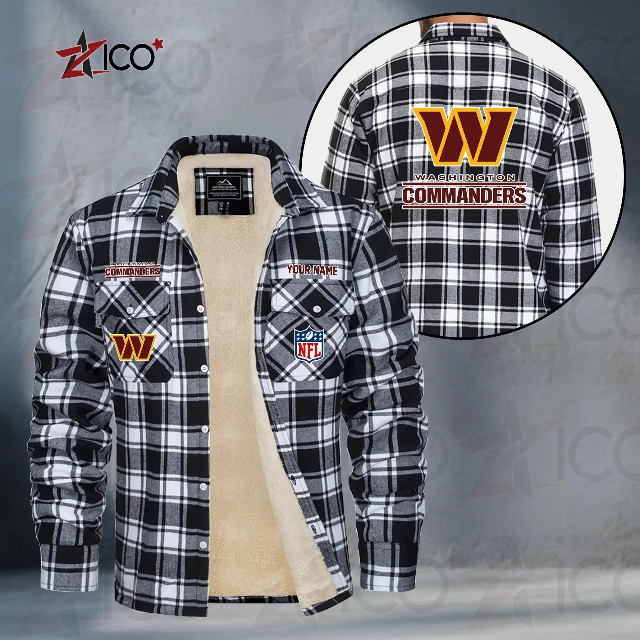 Washington Commanders Fleece Flannel Plaid Jacket PBD1AFG