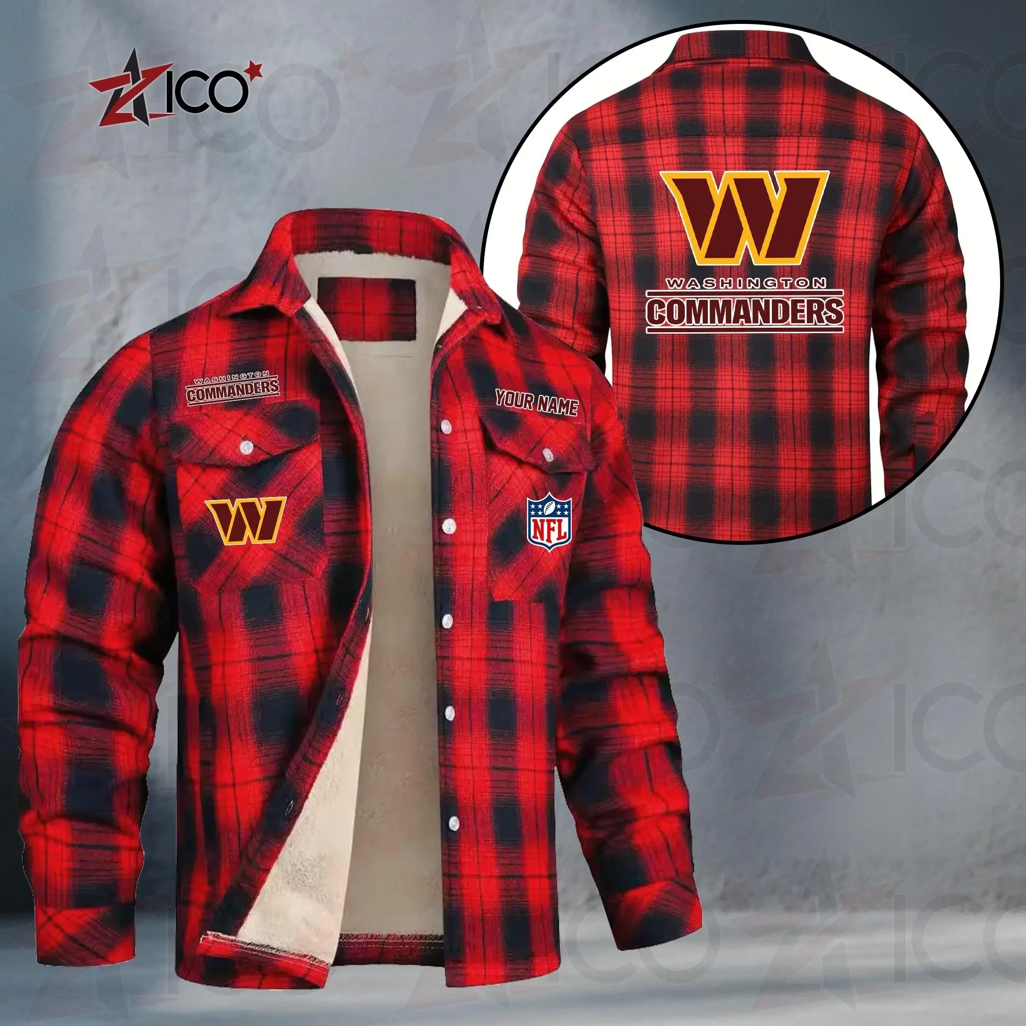 Washington Commanders Fleece Flannel Plaid Jacket PBD1AFG
