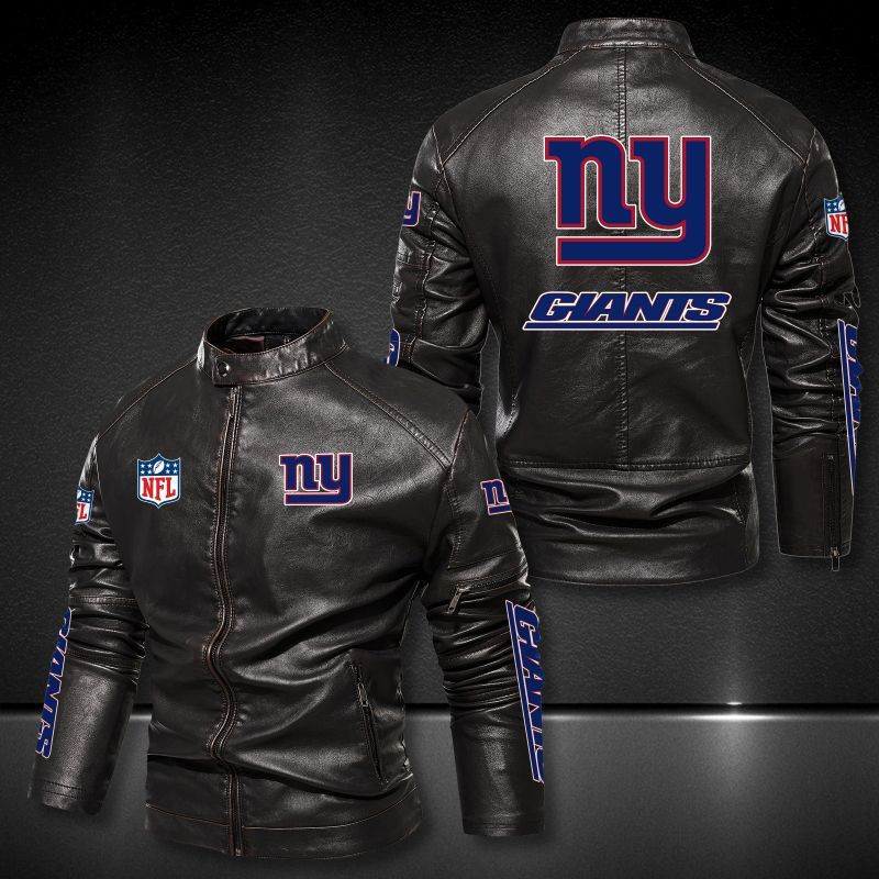 New York Giants Stand-up Collar Leather Jacket BG08