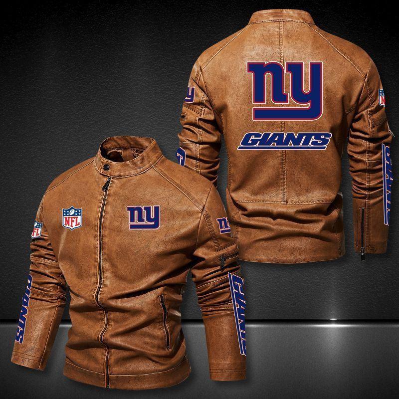 New York Giants Stand-up Collar Leather Jacket PBDVF7K
