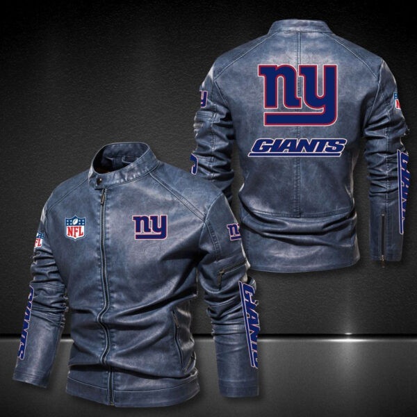 New York Giants Stand-up Collar Leather Jacket PBDVF7K