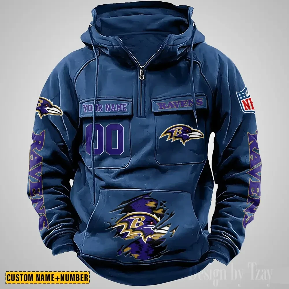 Baltimore Ravens NFL Multi Pocket Zipper Retro Hoodie PBM45NF