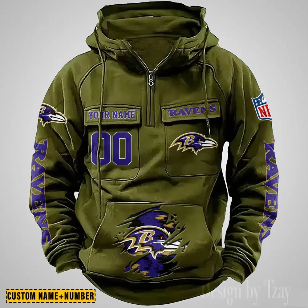 Baltimore Ravens NFL Multi Pocket Zipper Retro Hoodie PBM45NF