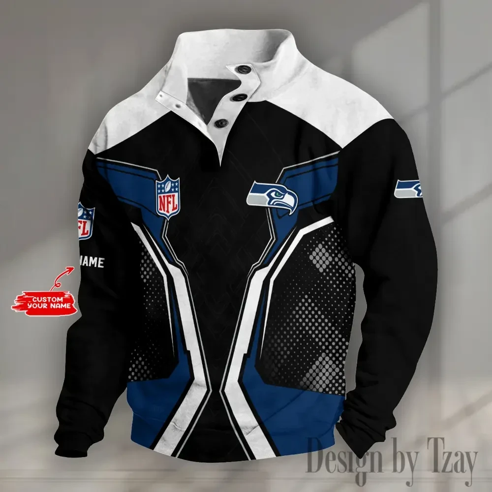 Seattle Seahawks NFL Half Button Long Sleeve Hoodie S9DBSCH1554