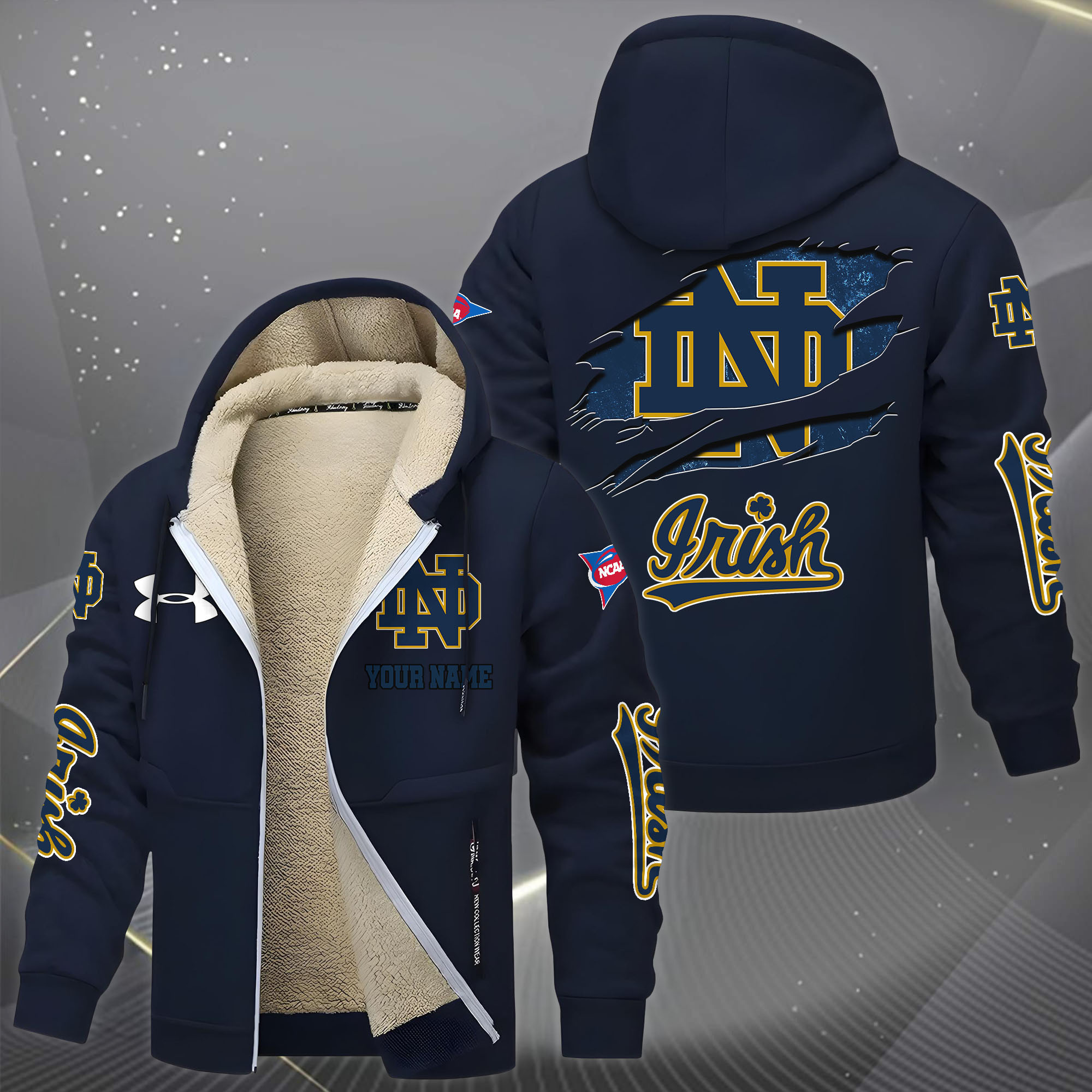 Notre Dame Hoodie Zip Velvet Coat PB4XN8E