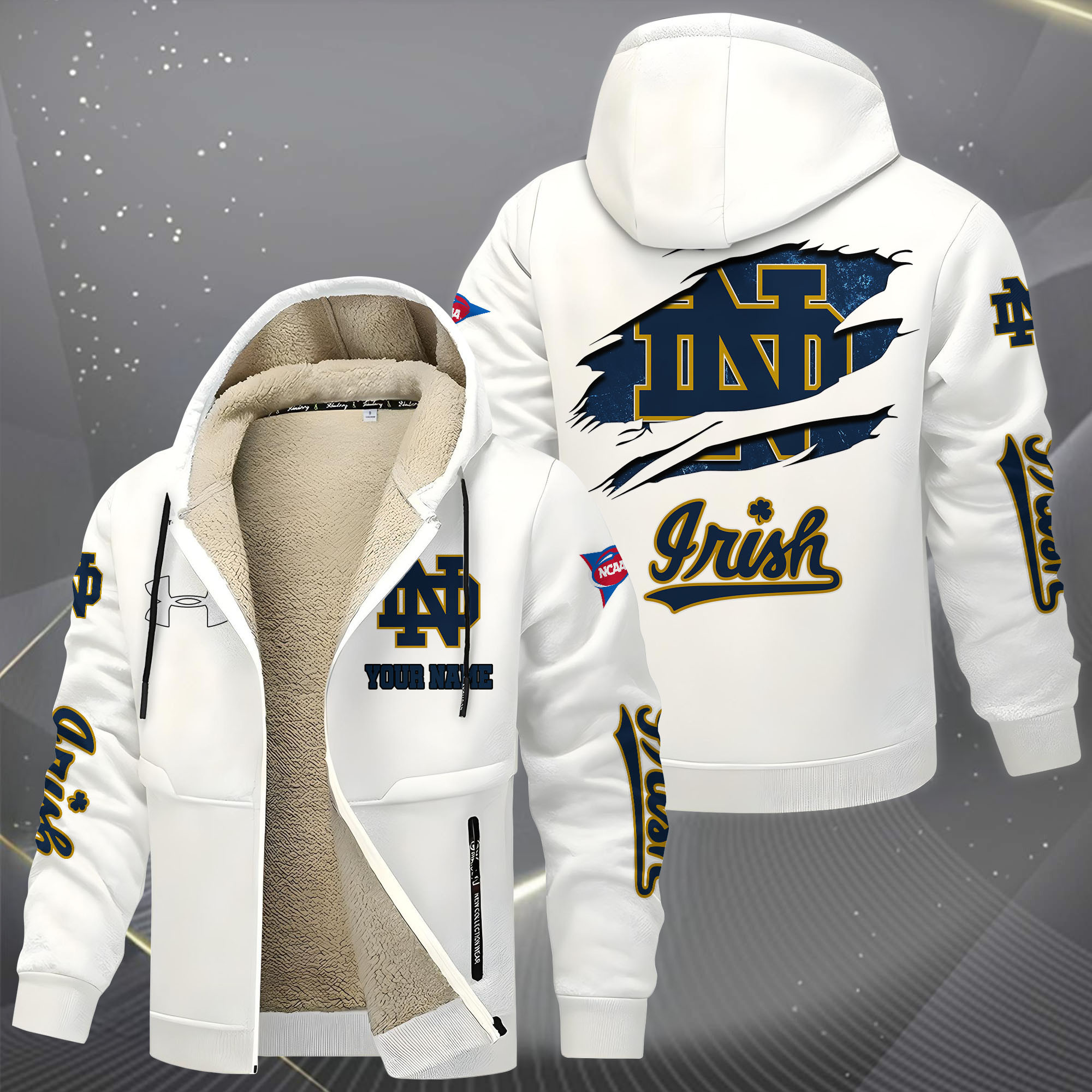 Notre Dame Hoodie Zip Velvet Coat PB4XN8E