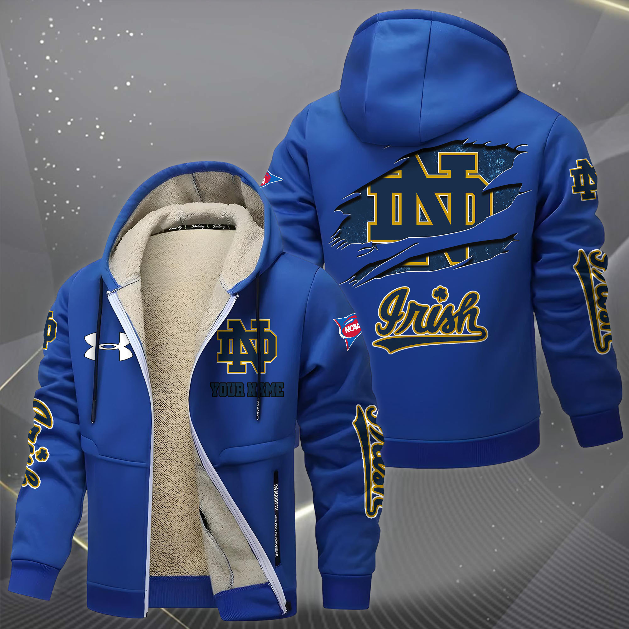 Notre Dame Hoodie Zip Velvet Coat PB4XN8E