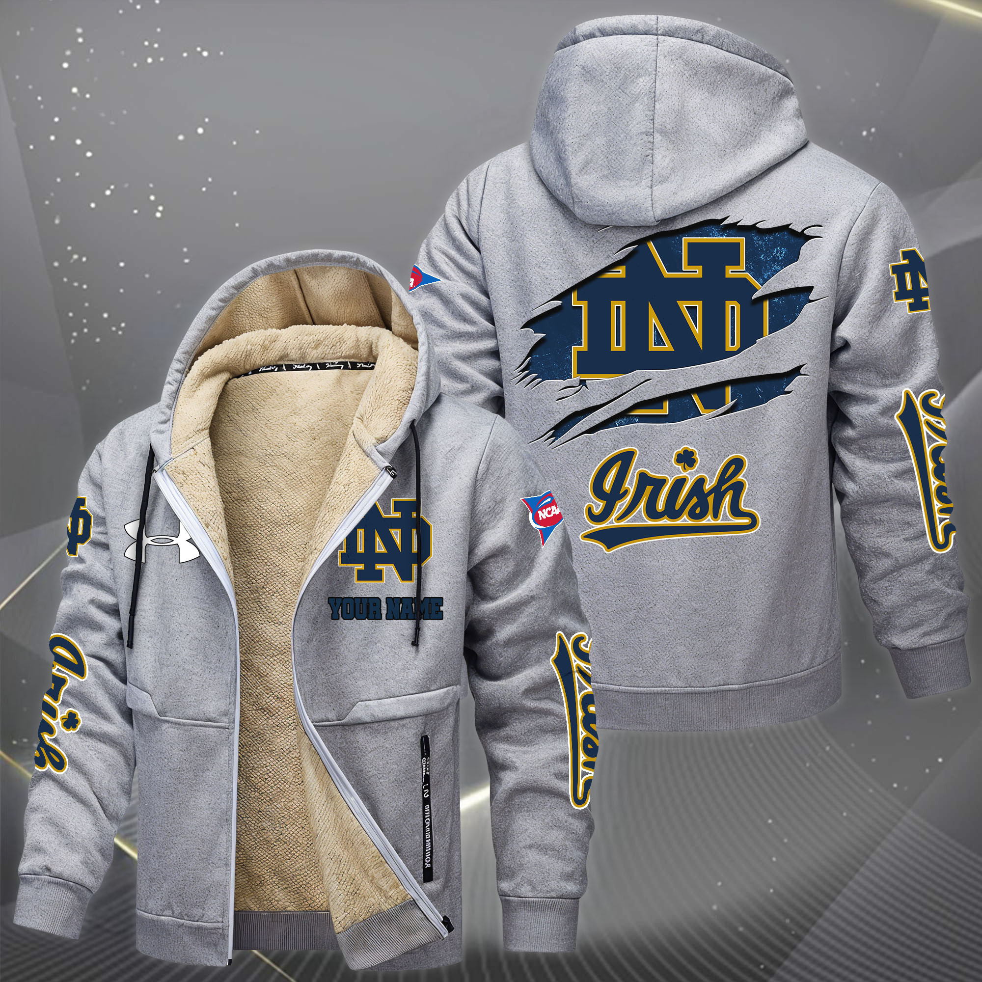 Notre Dame Hoodie Zip Velvet Coat PB4XN8E