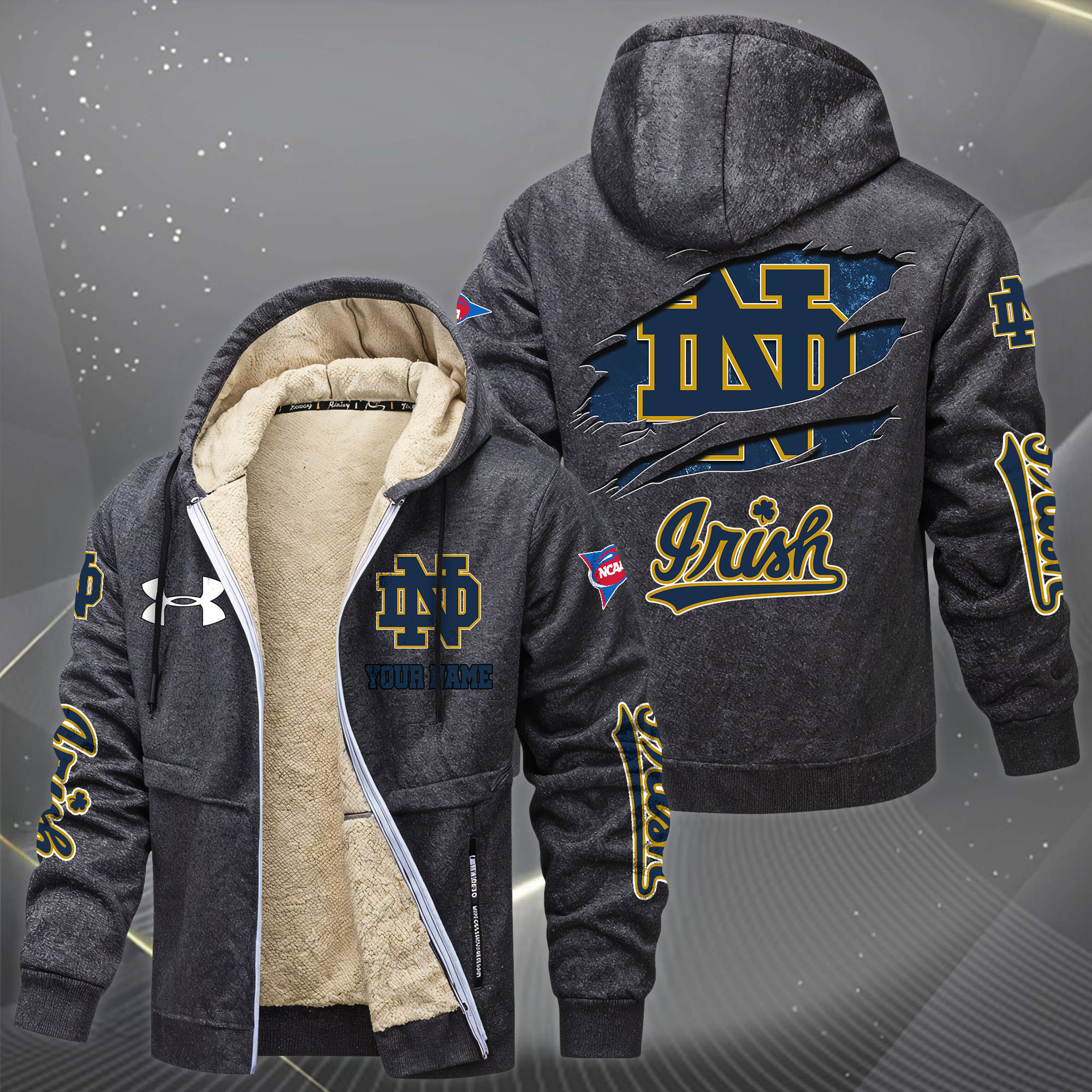 Notre Dame Hoodie Zip Velvet Coat PB4XN8E