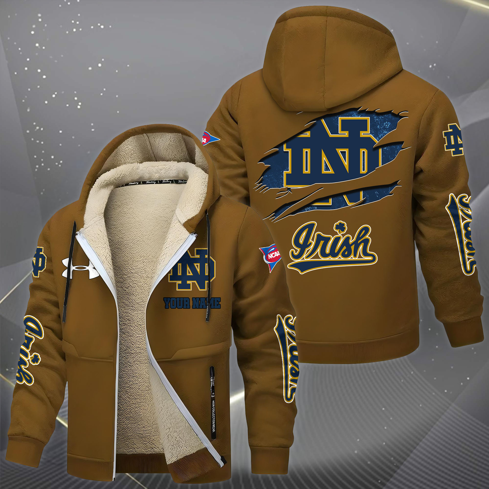 Notre Dame Hoodie Zip Velvet Coat PB4XN8E