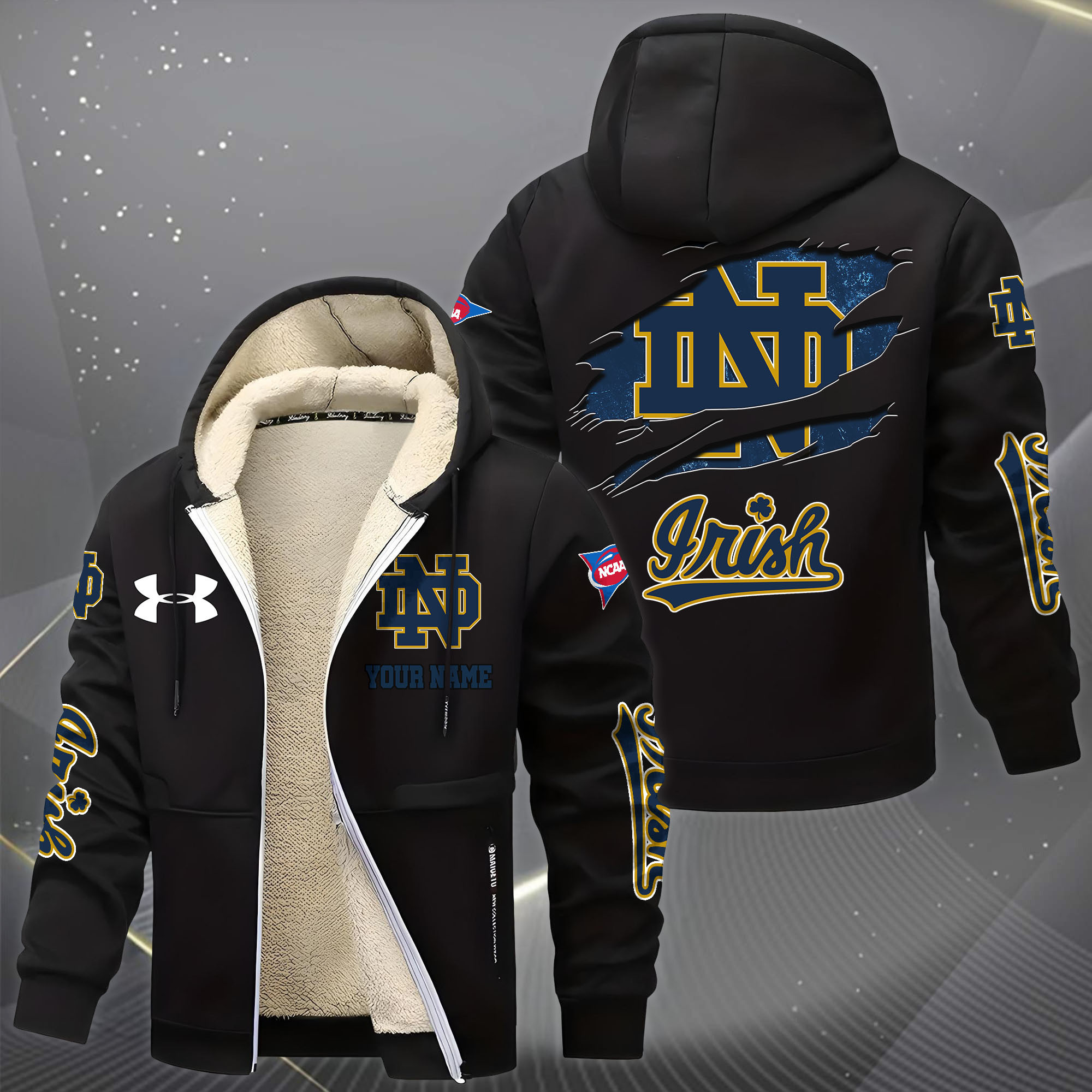 Notre Dame Hoodie Zip Velvet Coat PB4XN8E