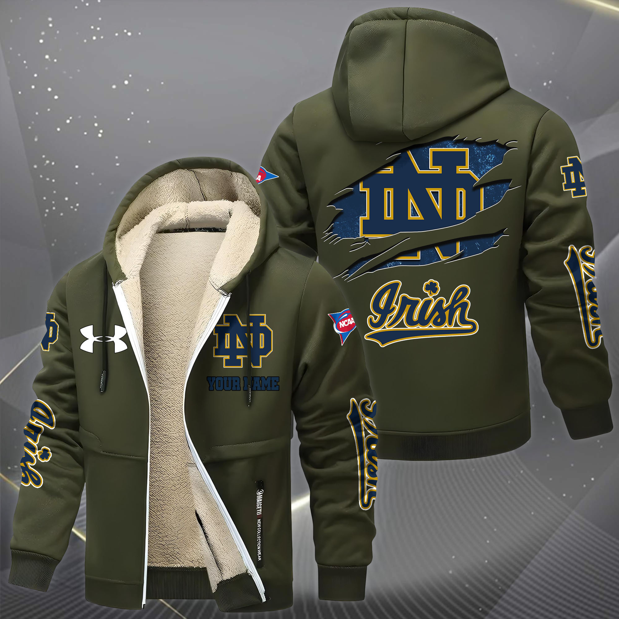 Notre Dame Hoodie Zip Velvet Coat PB4XN8E