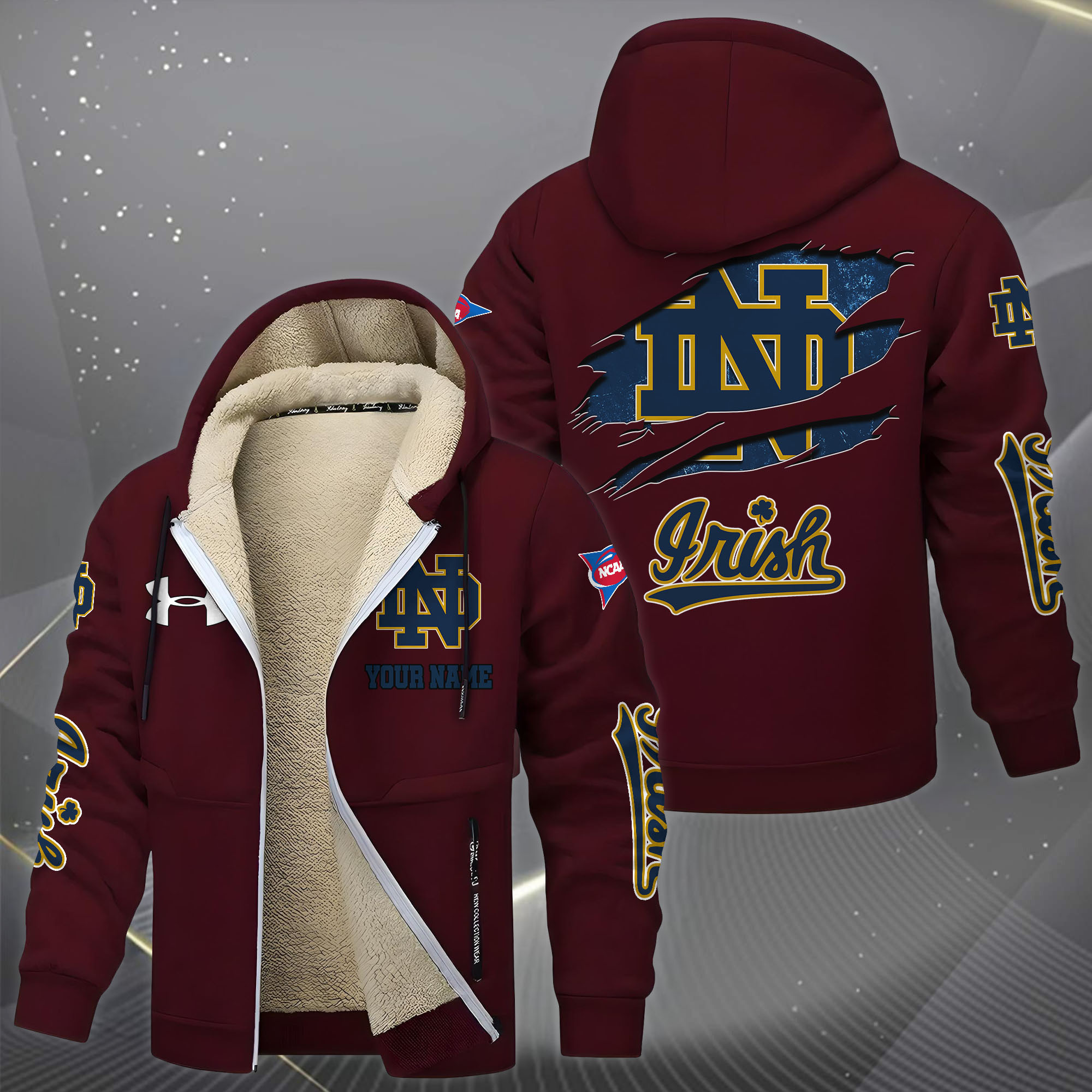 Notre Dame Hoodie Zip Velvet Coat PB4XN8E