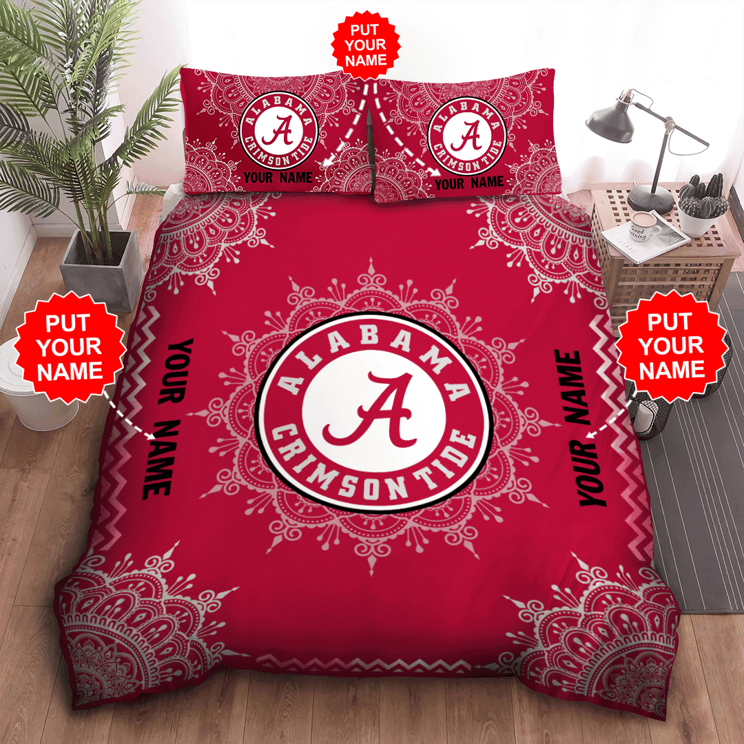 Personalized Alabama Crimson Tide Logo Mandala Pattern All Over Print 3D Bedding Set Red BD324J