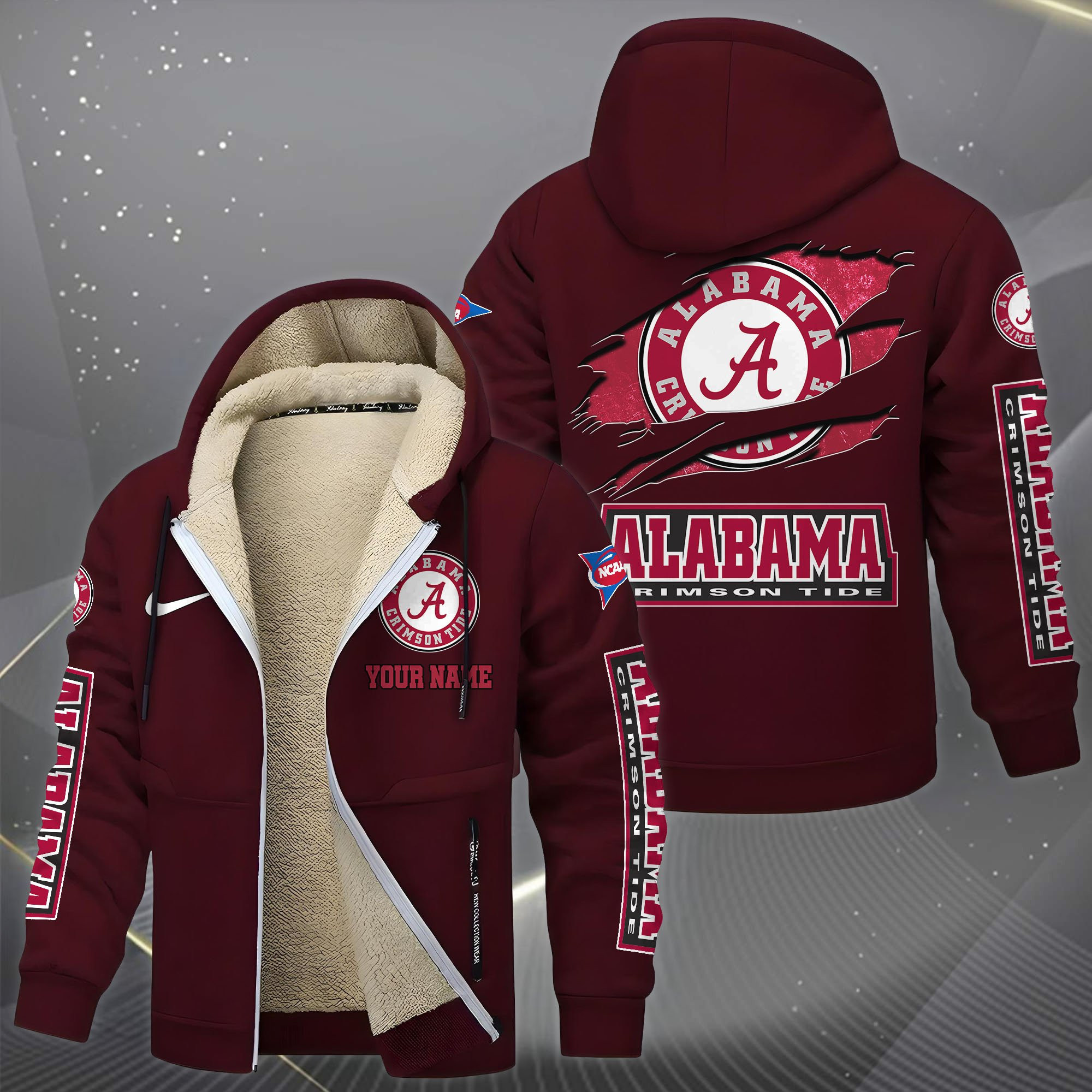 Alabama Crimson Tide Hoodies Zip Velvet Coat ANZTZD2