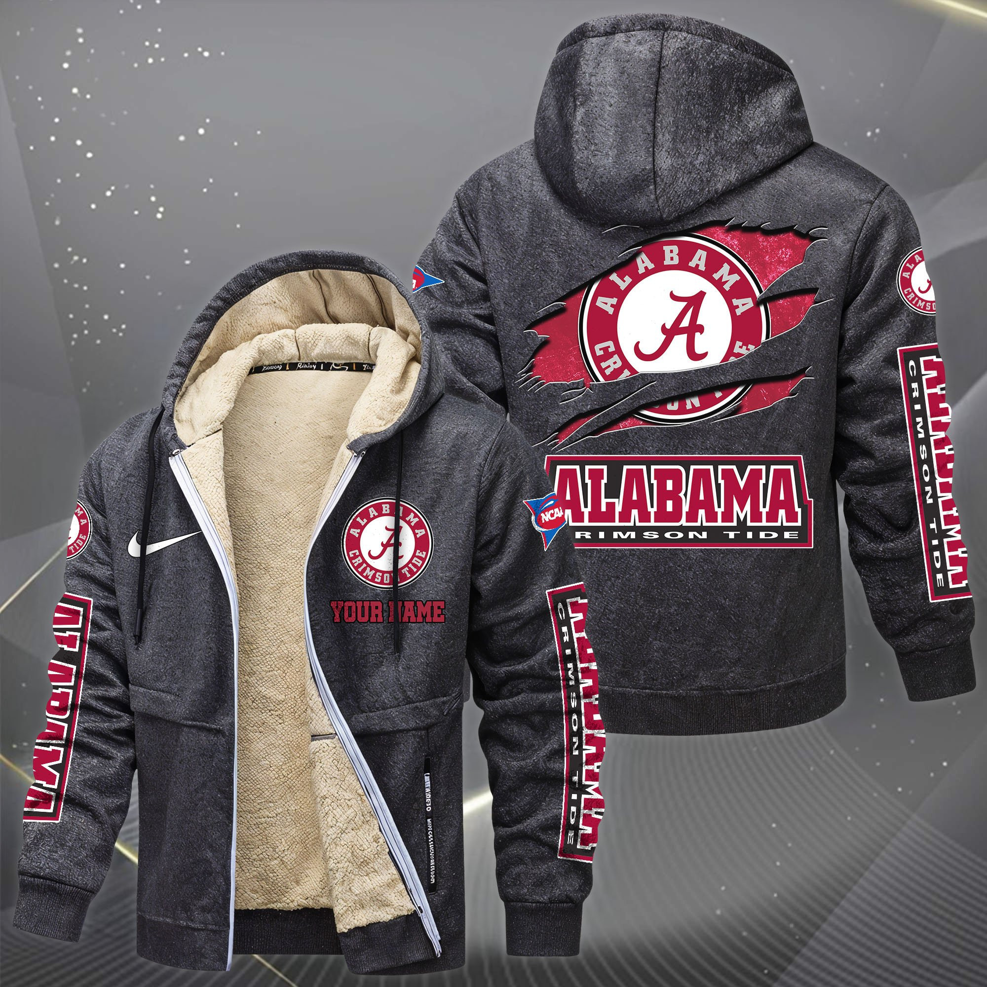 Alabama Crimson Tide Hoodies Zip Velvet Coat PB9ZUNL
