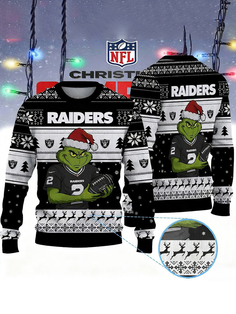 Las Vegas Raiders Premium Grinch Ugly Sweater GU9911